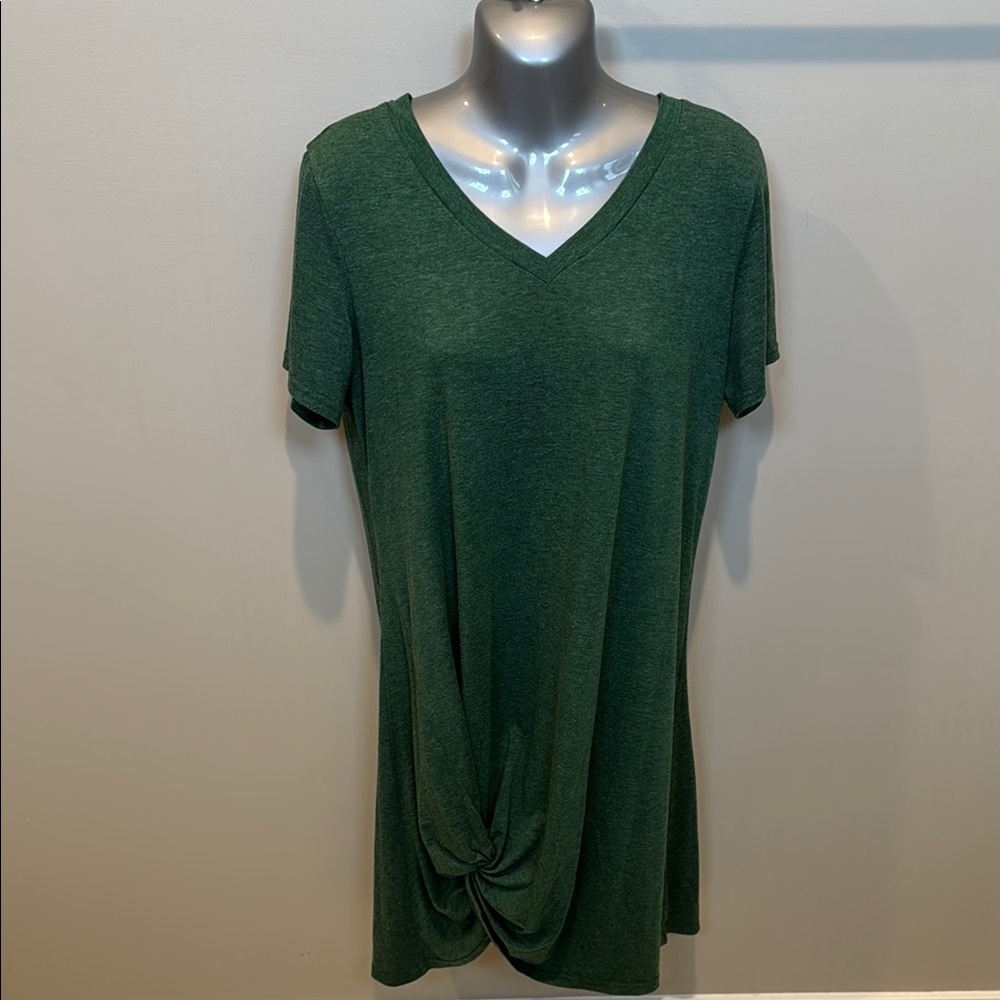 Forest Green Tie Front Tunic Top